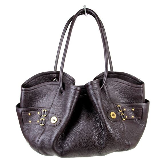 ROOMY Cole Haan DARK BROWN GENUINE LEATHER TOTE SHOULDER BAG HANDBAG PURSE - Picture 1 of 16